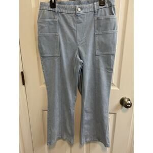 Canyon Retreat Size 16 Knit Denim Crop Kick Flare Jeans Pull On Button